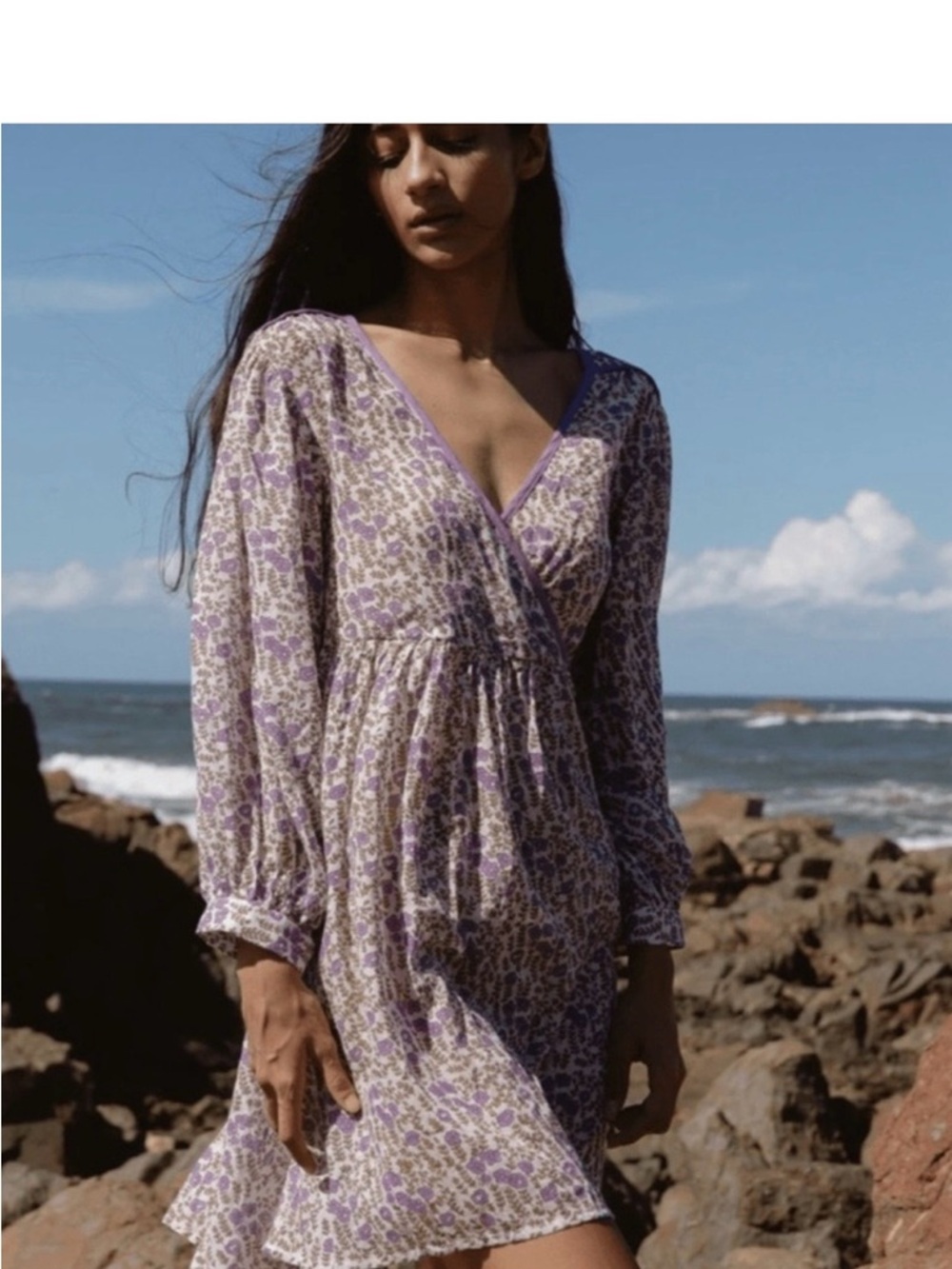 Daughters of India Binita Mini Dress Floral Violet Feminine Boho Sz. S